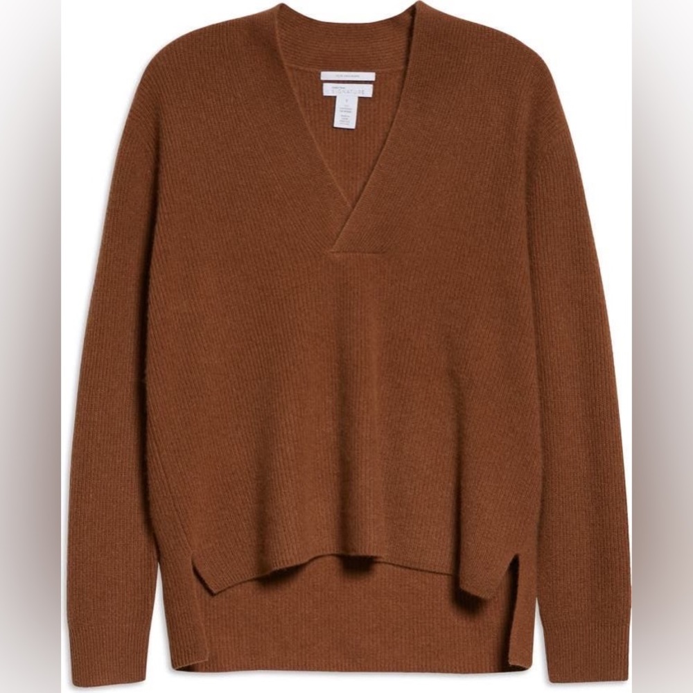 Nordstrom Signature Rust V-Neck Cashmere Sweater